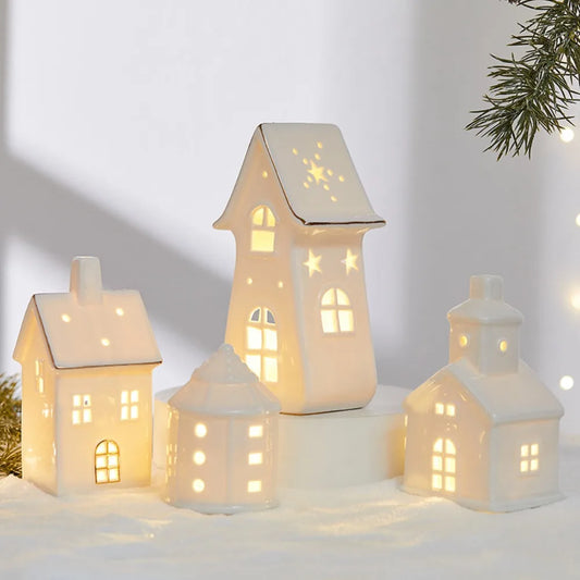 Ceramic LED Christmas pieces, create your festive village.