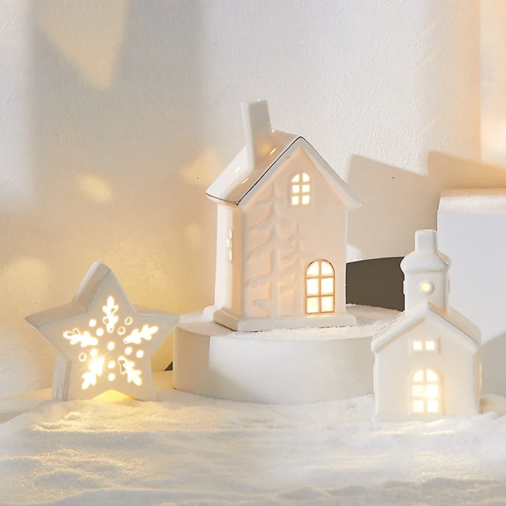Ceramic LED Christmas pieces, create your festive village.