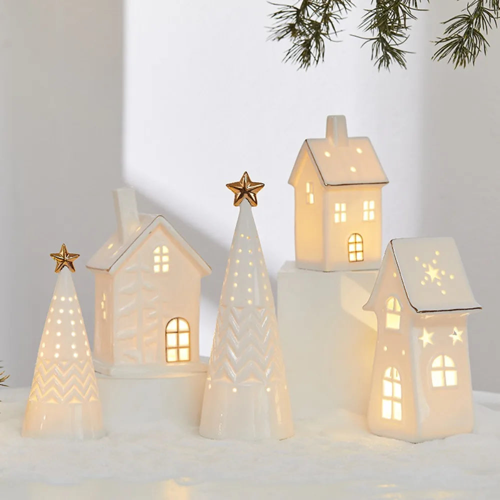 Ceramic LED Christmas pieces, create your festive village.