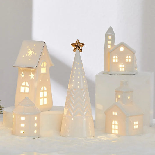 Ceramic LED Christmas pieces, create your festive village.